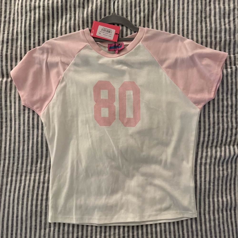 Edikted Pink and White Raglan Top